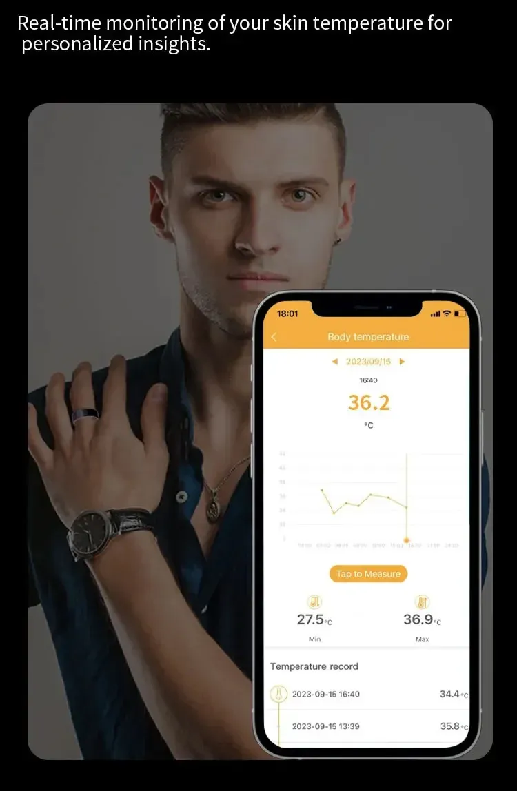 Fashion Health Tracker for Heart Rate Sleep Step Counting Body Temperature Monitoring Smart Finger Ring 240730_voghion.com