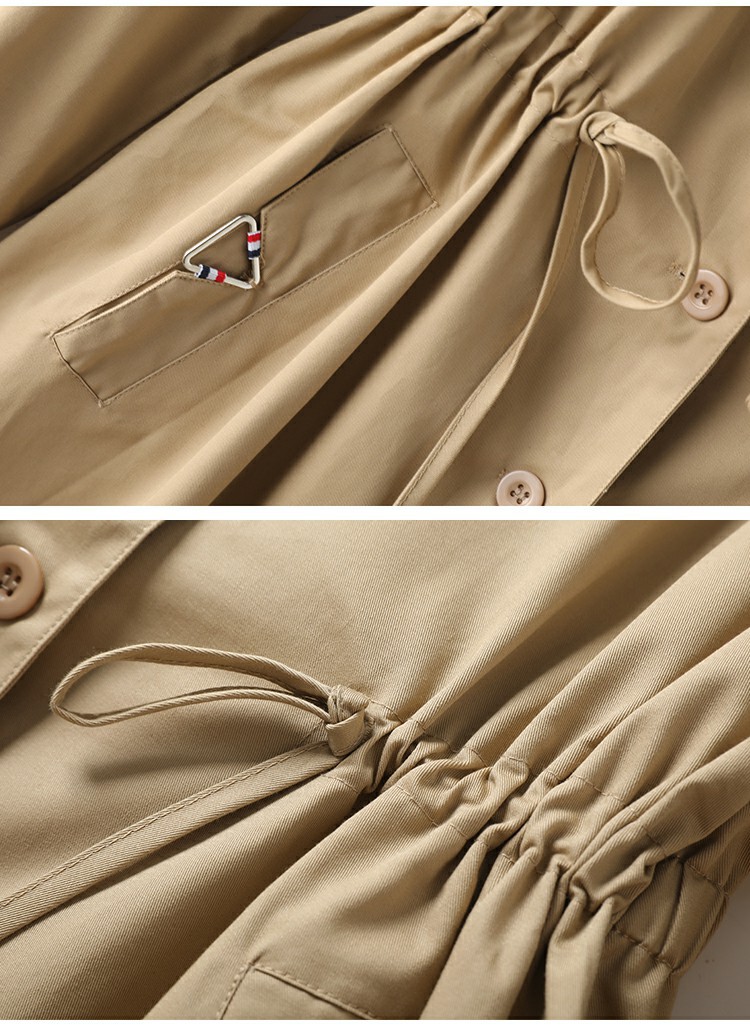 Trench da donna autunnale a maniche lunghe con polsini a contrasto e risvolto 9663_voghion.com