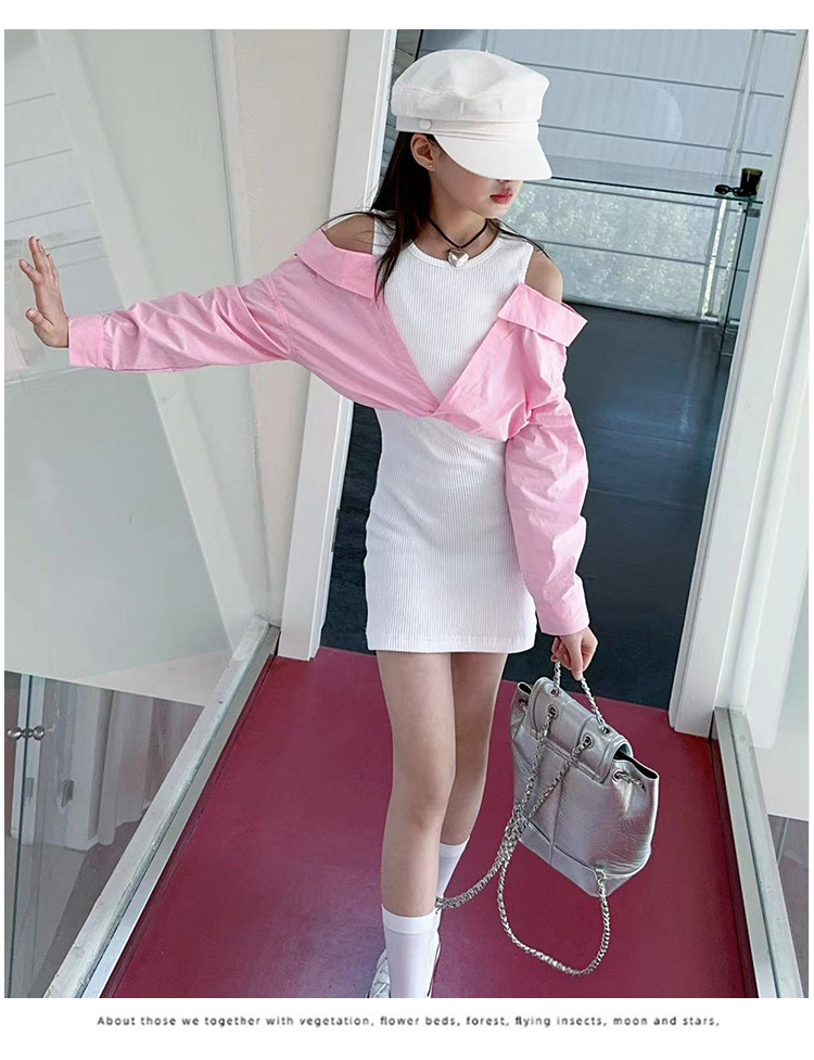 Mother&Kids Girls Sweet cool Spice Girl two long sleeve dress skirt advanced sense bag hip off-the-shoulder petticoat_voghion.com