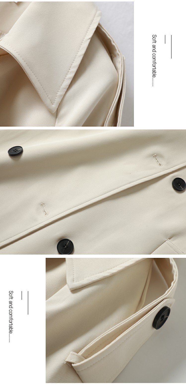 Damen Trenchcoat im neuen Herbststil mit Revers, langen Ärmeln und Taillengürtel, mittellang, 8273_voghion.com