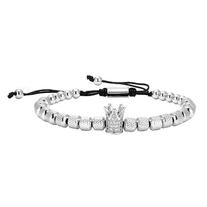 Bracelet tressé réglable pour homme, couronne en cuivre, style rétro européen et américain, en acier titane, avec ananas_voghion.com