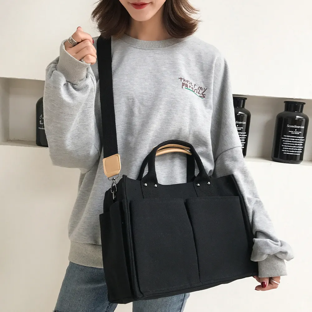 Borsa a tracolla in tela, alla moda, con manico superiore, grande capacità, multitasche, tracolla regolabile, semplice e portatile per il fine settimana_voghion.com