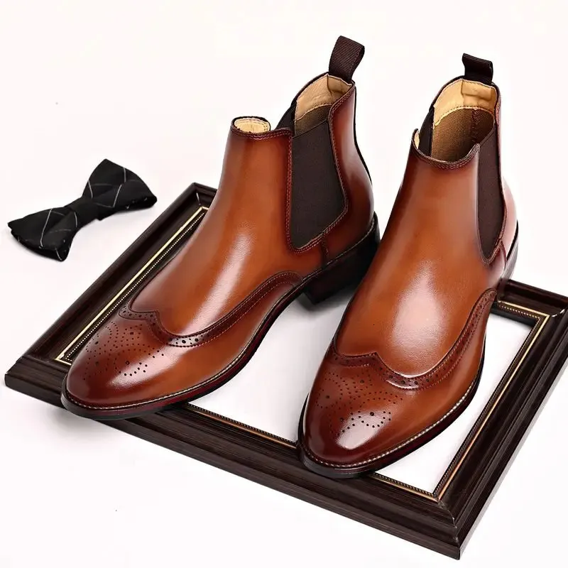 Erkek Klasik Retro Botlar Brogue Deri Bilek Erkek Moda İngiliz Stili Kısa Günlük İş Ayakkabıları 240611_voghion.com