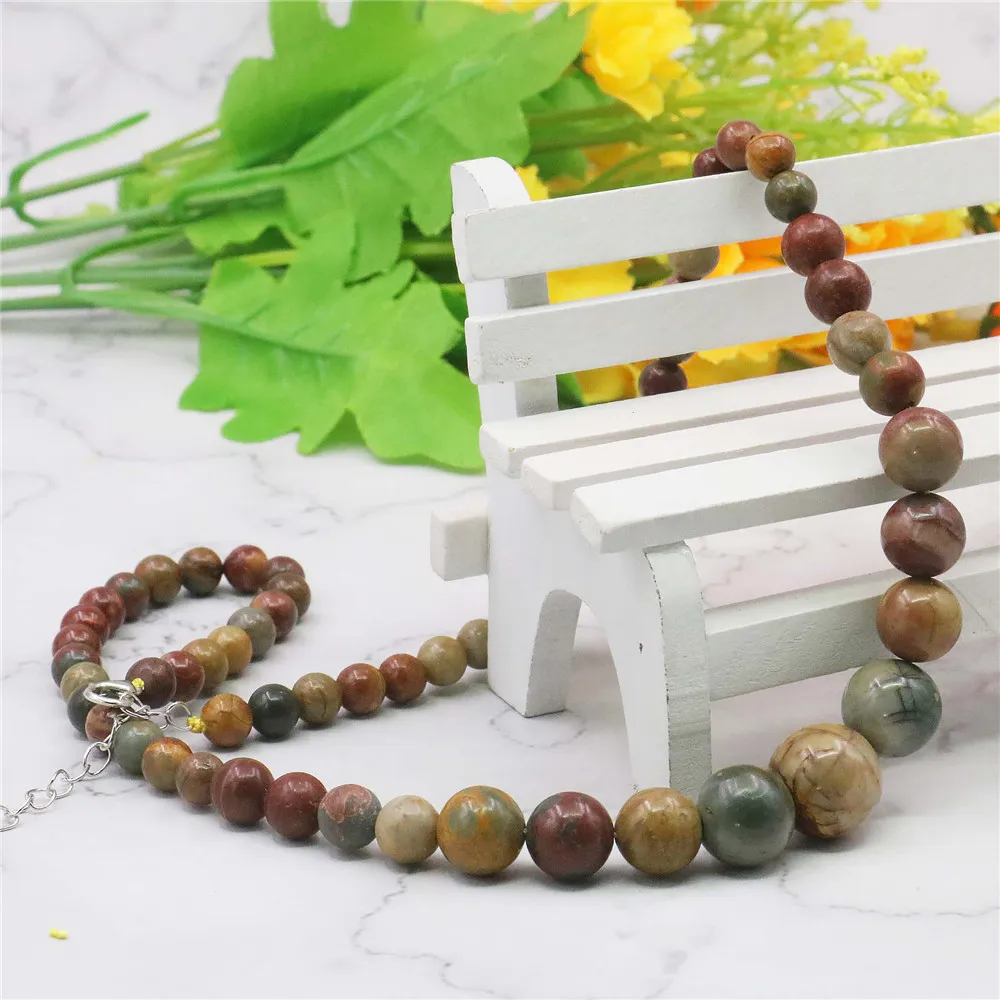Chaînes 6-14mm Multicolore Picasso Pierre Perles Rondes Collier Bijoux De Mode Cadeaux Pour Fille Femmes Naturel 18 pouces_voghion.com