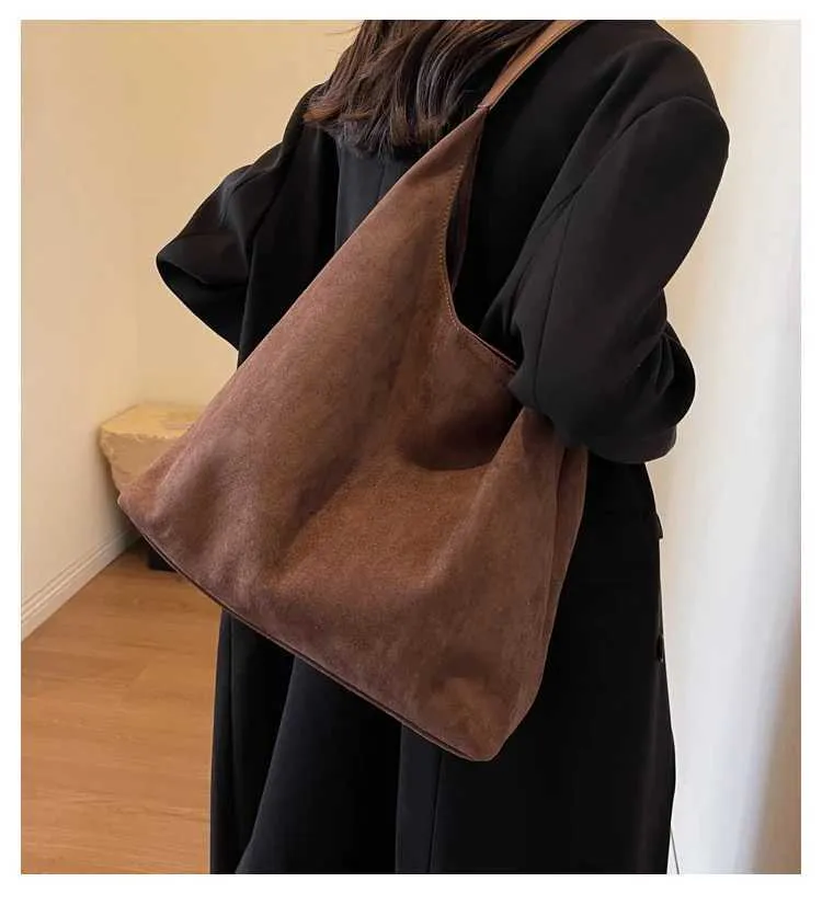 Ladies Shoulder Bags Suede handle Bag High-end Feel Niche Design Casual s Large Capacity Vintage Commute_voghion.com