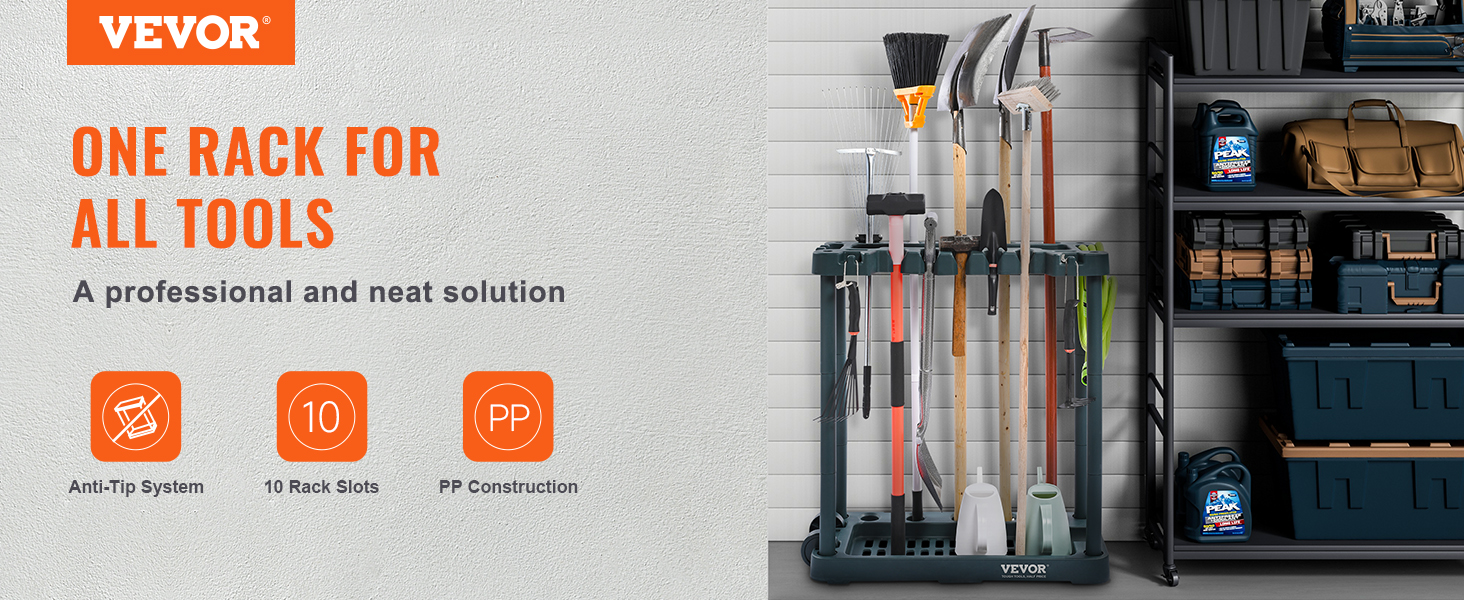 Long-Handled Garden Tower Garage Tool/Rake/Bro Storage, 10 Yard And Tool Hold For Rack Organization Organizer, Tool Slots,_voghion.com