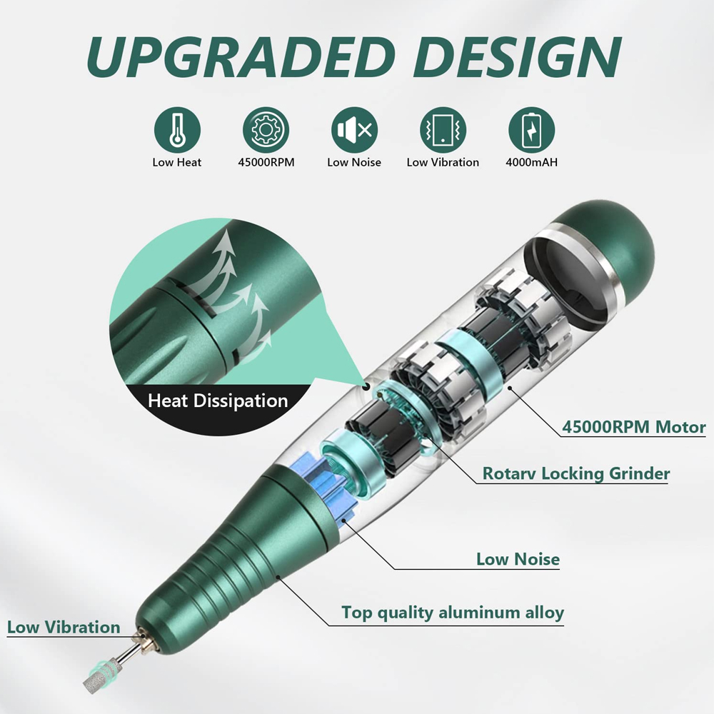 Trapano elettrico per unghie da 45000 giri al minuto, lima per unghie ricaricabile per unghie acriliche, unghie in gel, manicure, pedicure, lucidatura, strumenti per modellare_voghion.com