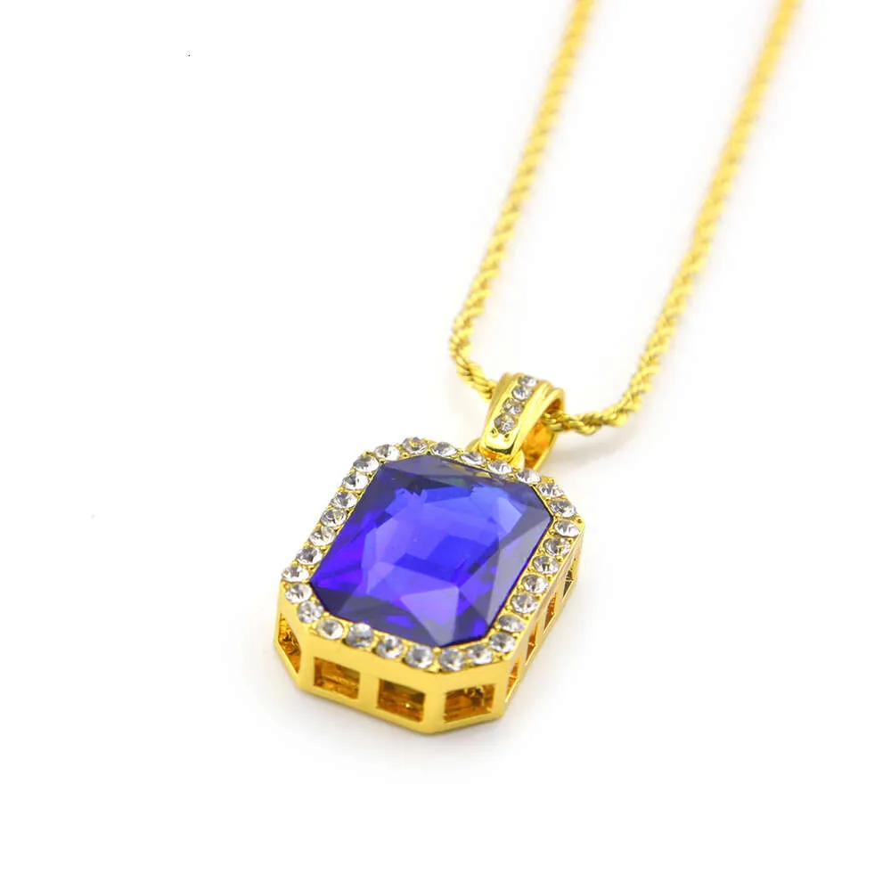Hip Hop Diamond Square 4.5 * 2.5 Red Alloy Pendant Hiphop Men's Necklace_voghion.com