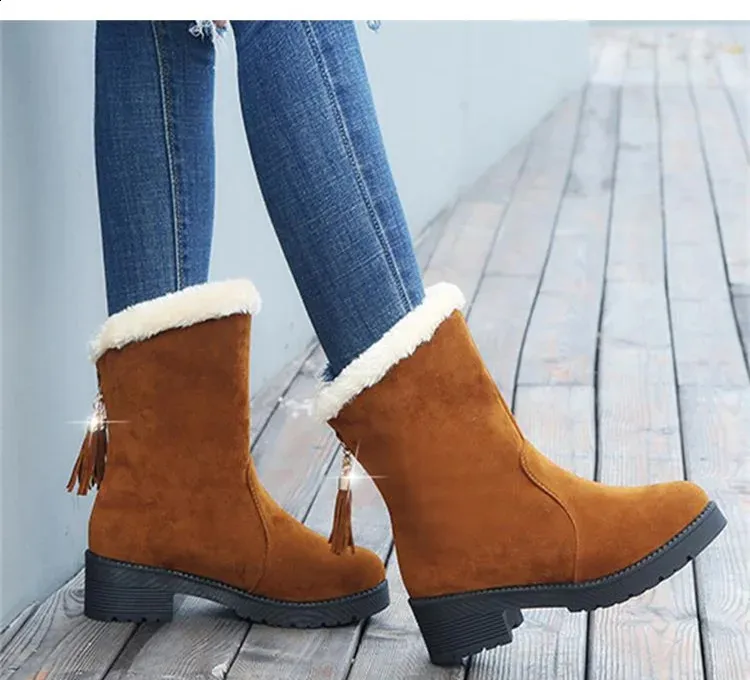 Women's Winter Snow Boots Plush Warm Flat Round Toe Comfortable_voghion.com