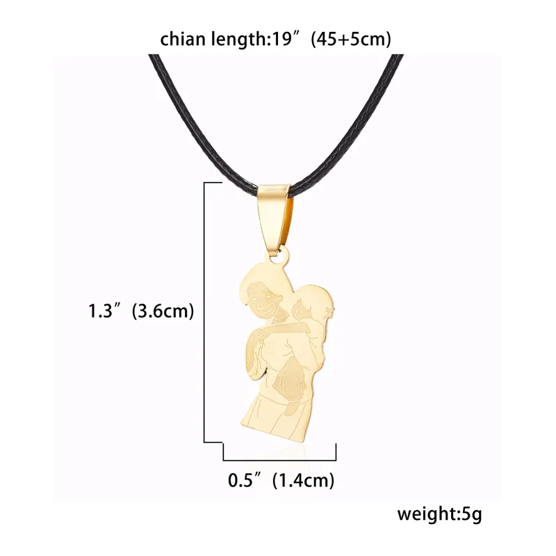 Pendant Necklaces Personality Mothers Day Stainless Steel Mom Necklace For Women Gift Gold Color Chain Baby Leather_voghion.com