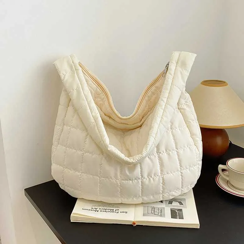 Sac à bandoulière à carreaux à la mode pour femmes, 100 % couleur unie, brodé, grande capacité, pour les déplacements quotidiens, Ba241210_voghion.com