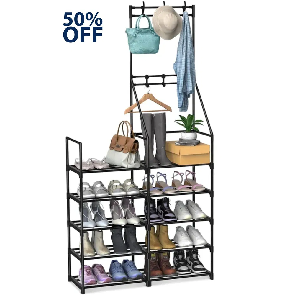 5-Tier Shoe Rack Shoe Storage Organizer, Freestanding Coat And Shoe Rack, 25-30 Pairs Shoe Shelf For Entryway Closet_voghion.com