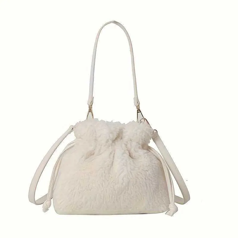 Sac de créateur Mini sac en peluche tendance en forme de croix avec Drstrip - sac seau doux et pelucheux pour femme avec bandoulière amovible en polyester_voghion.com