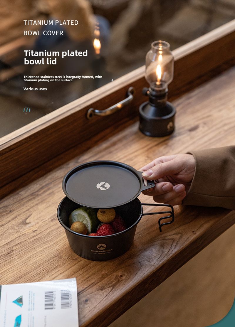 Tapa de cuenco de refugio de acero inoxidable engrosada con placa de inmersión para equipo de campamento al aire libre revestida de titanio_voghion.com