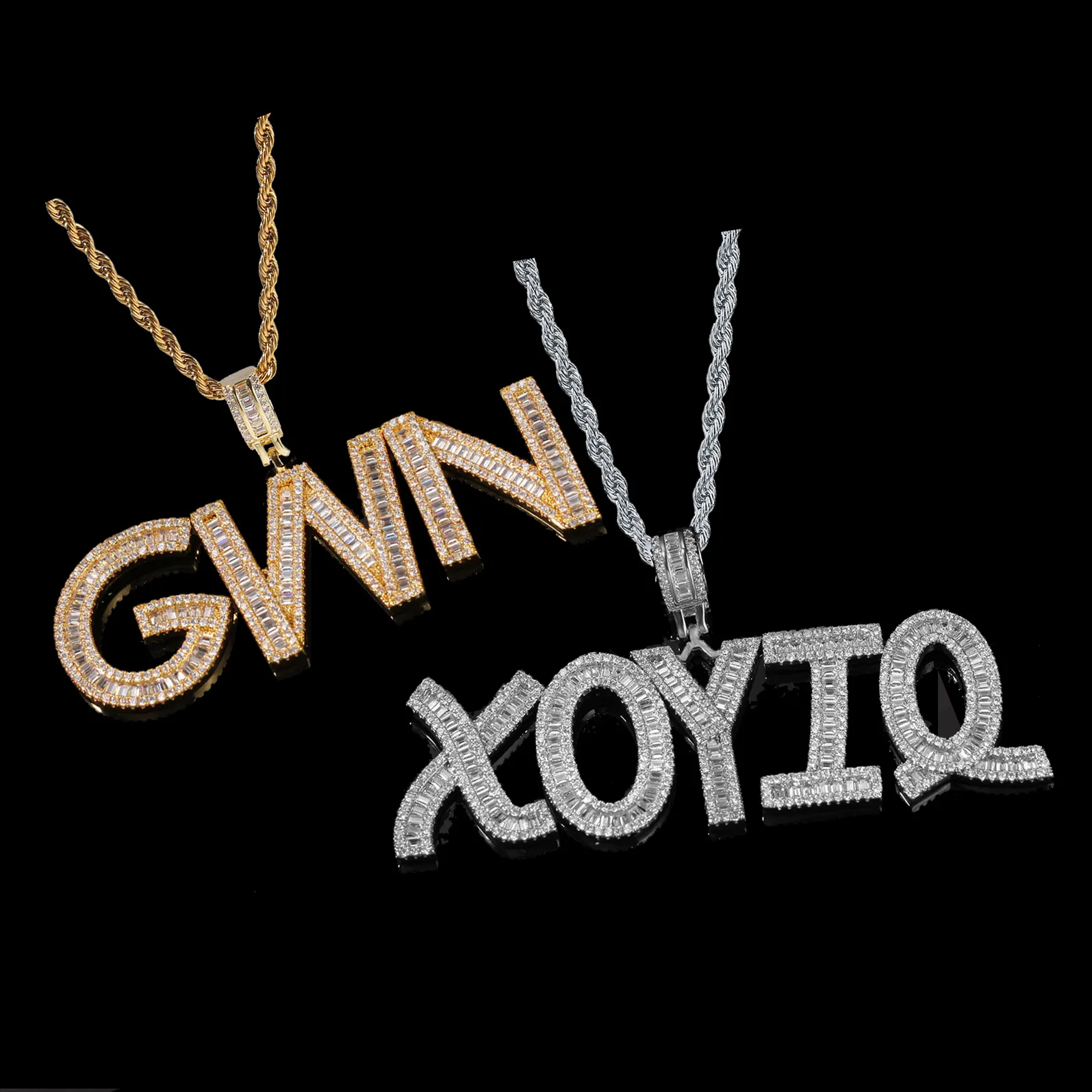 Nouveau collier pendentif personnalisé Bling Diamond A-Z Initial Letters Custom Name Iced Out CZ Zircon Gold Hip Hop Rapper_voghion.com