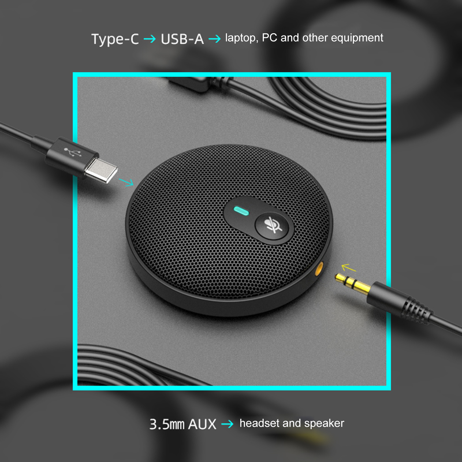 U3 USB Omni-directional Condenser Mic for Meeting Business Conference Live Broadcast Sound Pick-up With AUX 3.5MM Type-C Cable_voghion.com