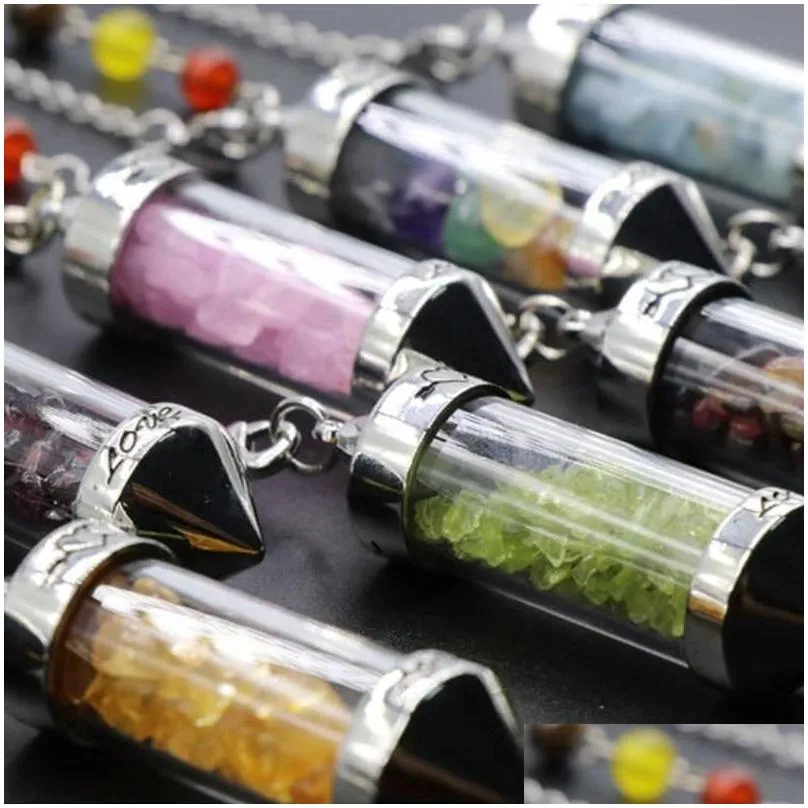 Anhänger Halsketten Großhandel Kegelform Naturstein 7 Chakra Anhänger für Frauen Männer Yoga Reiki Heilung Wahrsagerei Tropfen_voghion.com