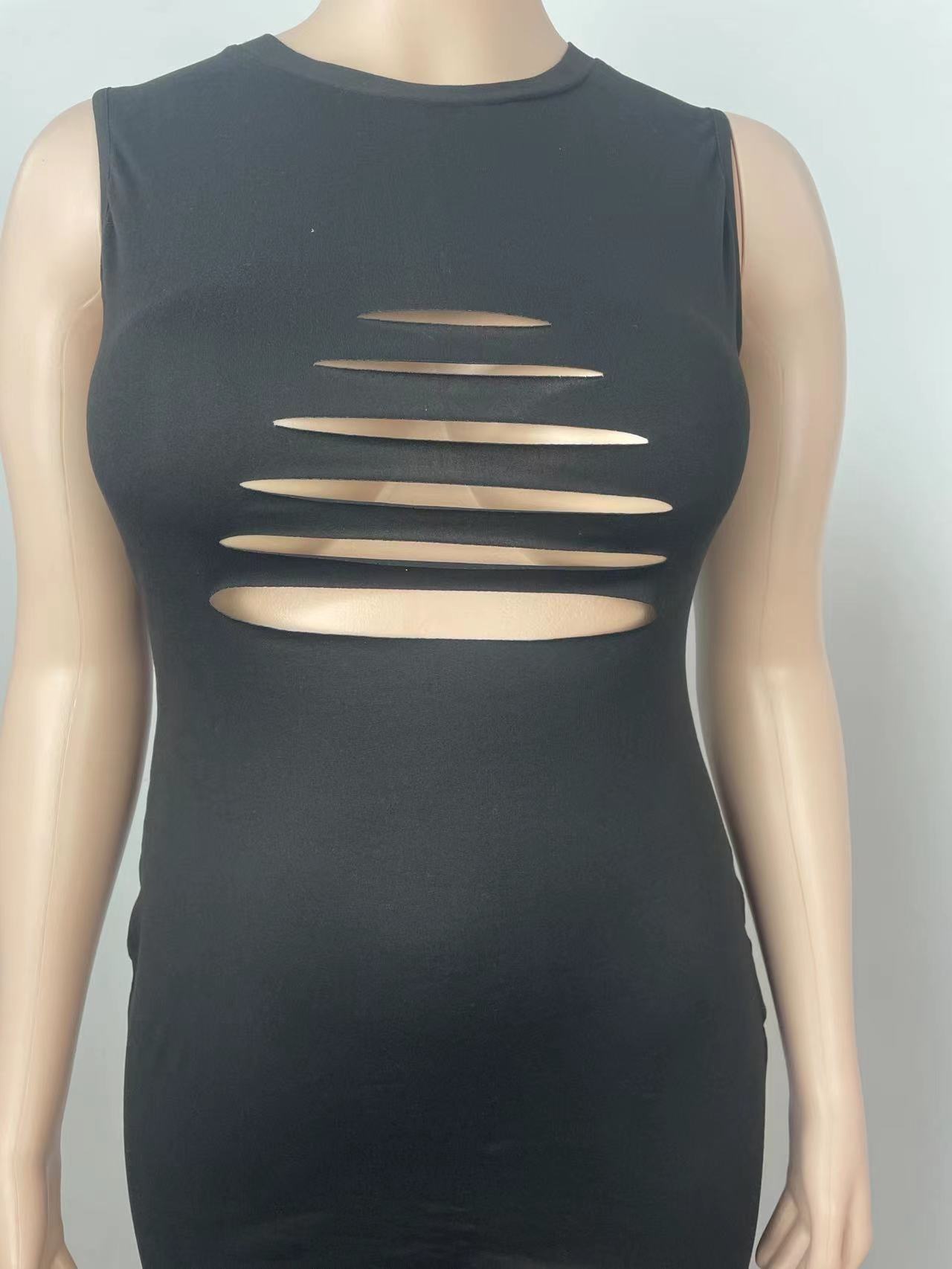 Vêtements pour femmes, couleur unie, sexy, ajouré, fleur brûlée, robe grande taille_voghion.com