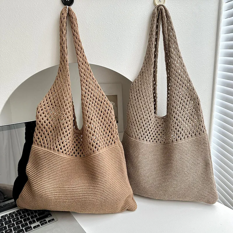 Borse a tracolla di grande capacità, alla moda, da donna, in tessuto cavo all'uncinetto, borse a mano, ecologiche, per la spesa._voghion.com