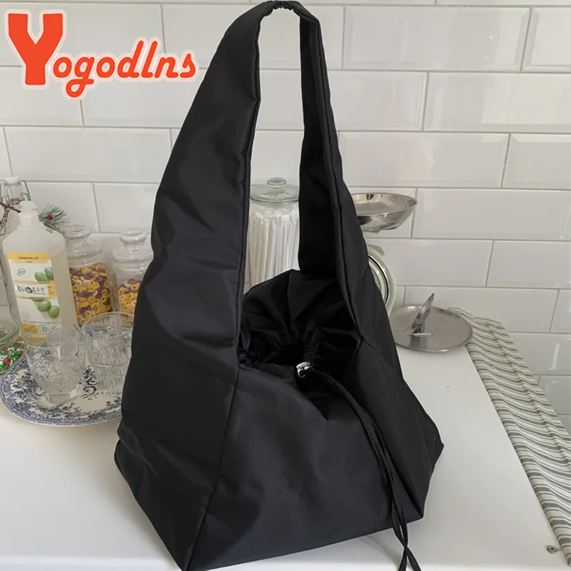 Yogodlns Borsa a tracolla casual in nylon con coulisse e impermeabile, tinta unita, Fiess, moda sportiva, borsa a tracolla Hobos_voghion.com