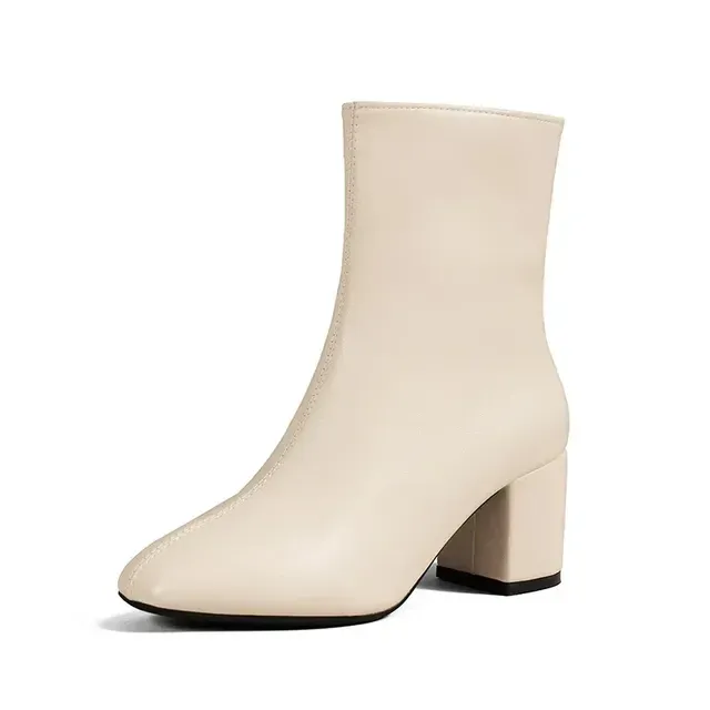 White Ankle Boots for Women Side Zipper Stretch Middle Heel Large Size Short Boot Fashion Pointed Shoes Botas De Mujer_voghion.com