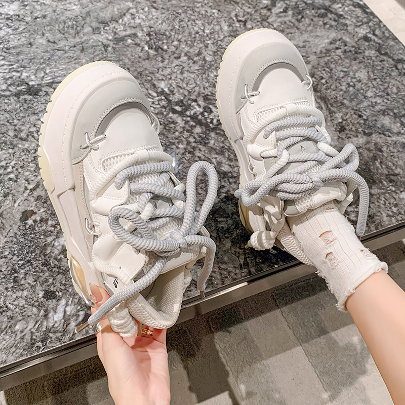Thick soled board for women's autumn 2024 new trendy couple bread sh, color blocking sports and casual small white_voghion.com