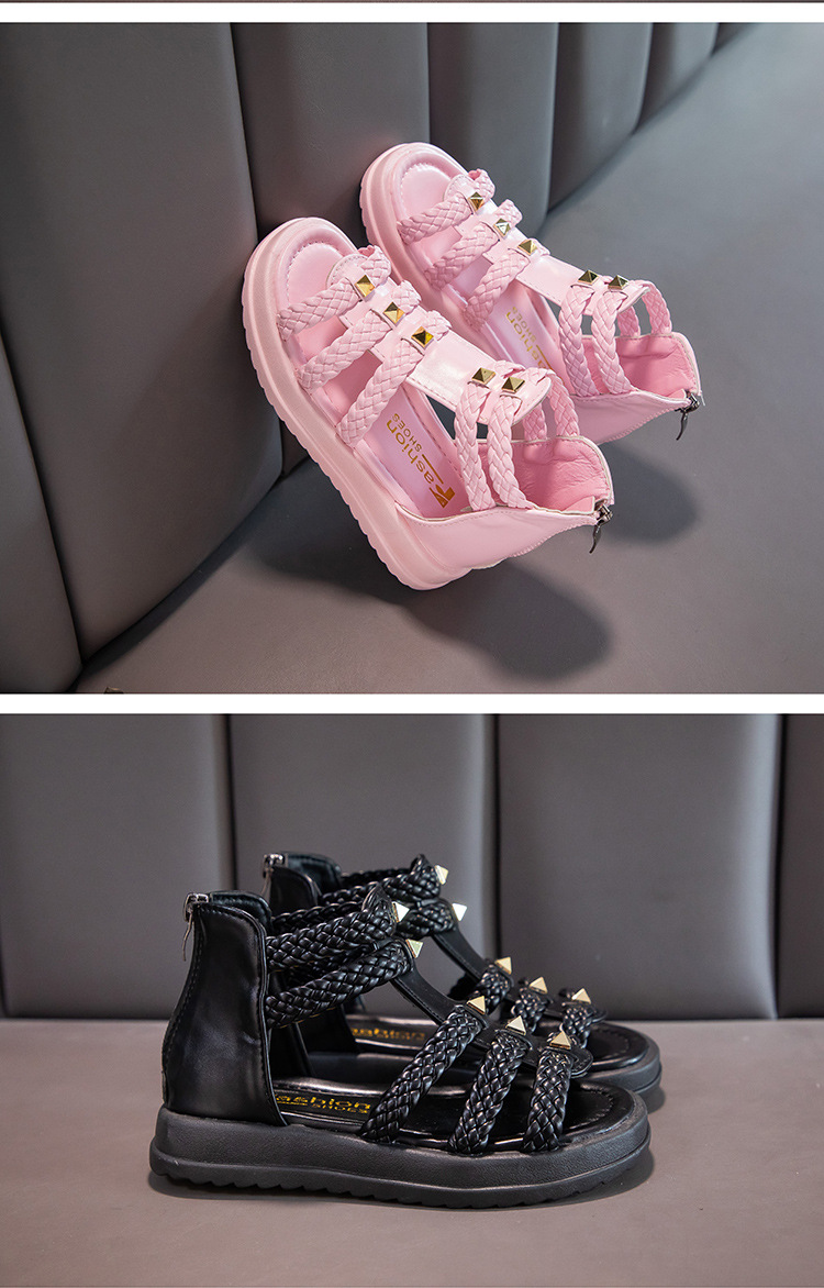 Sandali da ragazza Estate 2024 Scarpe da principessa open toe di nuova moda, scarpe romane per bambine con suola morbida per bambini grandi_voghion.com