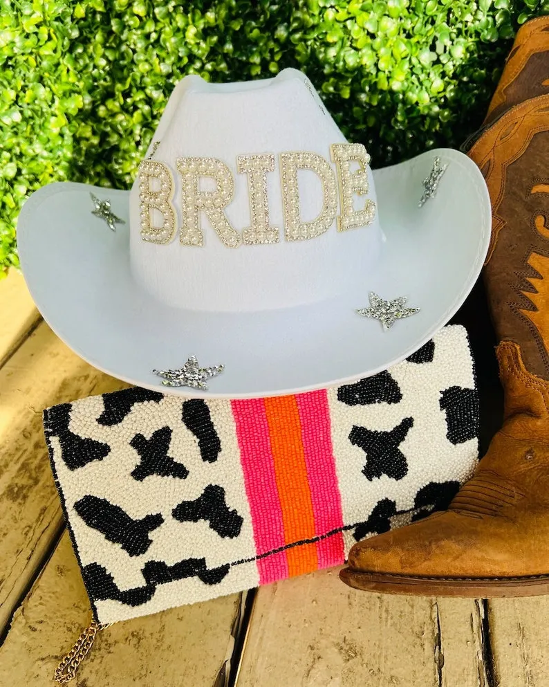 Chapeaux à large bord blanc Dia Fringe Bride Cowgirl Hat Mme Cowboy Bridesmaid Gift Bridal Summer Country Western HatWide_voghion.com