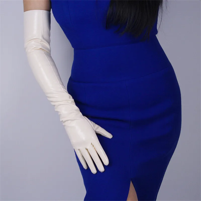 Mănuși de damă la modă, din piele sintetică, extra lungi, cu model PU, oglindă strălucitoare, roz deschis, 60 cm, T09_voghion.com