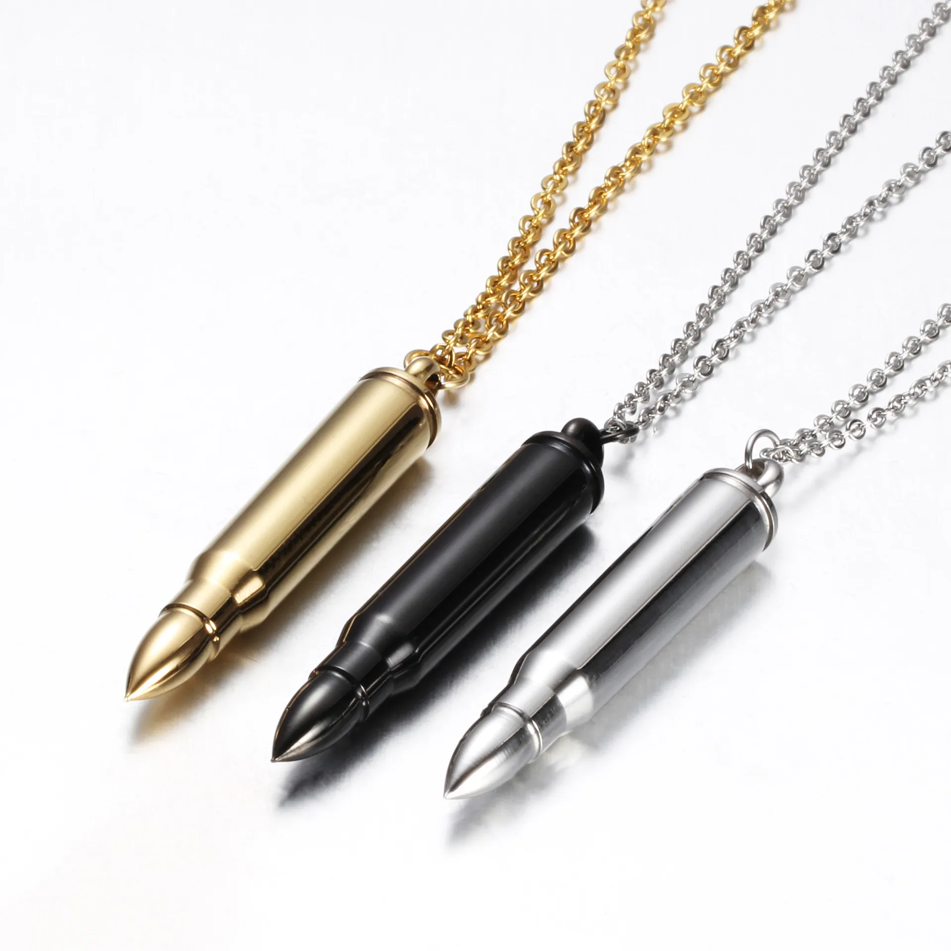 Gold Plated Mens Titanium Steel Bullet Open Pendant Perfume Essential Oil Diffuser Necklace Name Custom Engraving Gifts_voghion.com