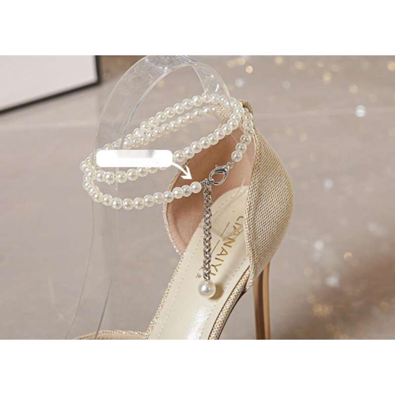 Chaussures à plateforme imperméables à talons hauts et pointus, nouveauté 25 ans, avec emballage creux, surface en poudre dorée, bride arrière et perle_voghion.com