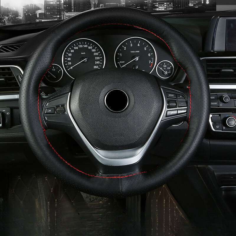 Head Layer Cowhide Hand Sewn Steering Wheel Cover For Buses, All-season General Vehicles, Genuine Leather Handle Covers_voghion.com