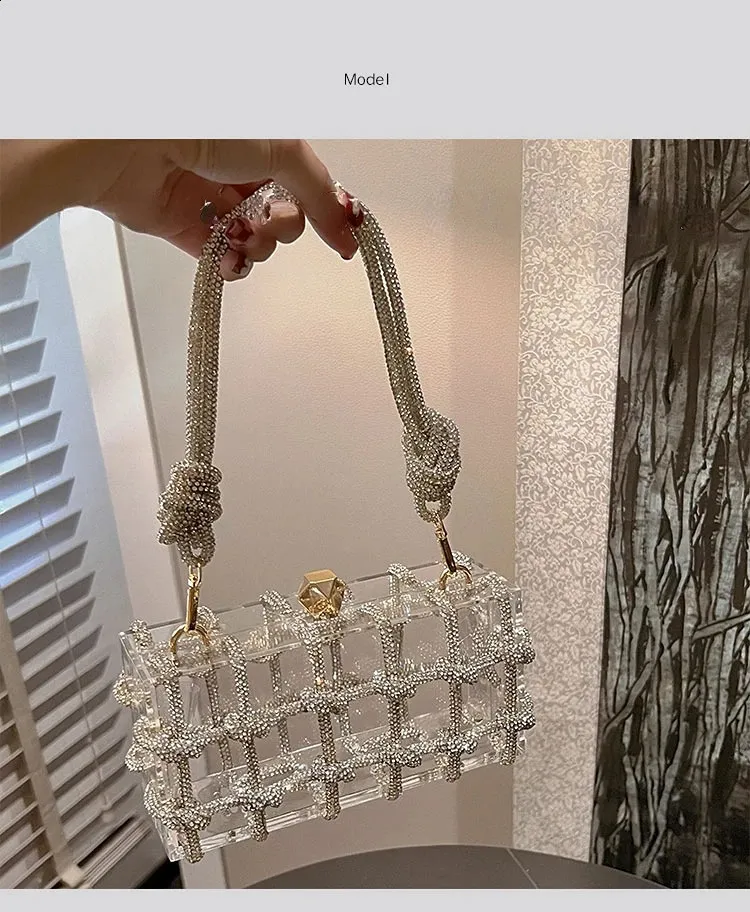 Dia átlátszó akril dobozos esti kuplungtáskák női butik szőtt csomózott kötél rhie pénztárcák és kézitáskák esküvői parti_voghion.com