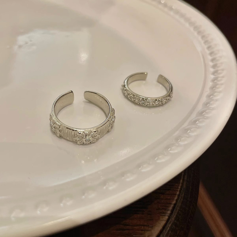 Conjunto de duas peças minimalista francês personalizado anel aberto escovado para mulheres com um estilo delicado, cheio de diamantes,_voghion.com