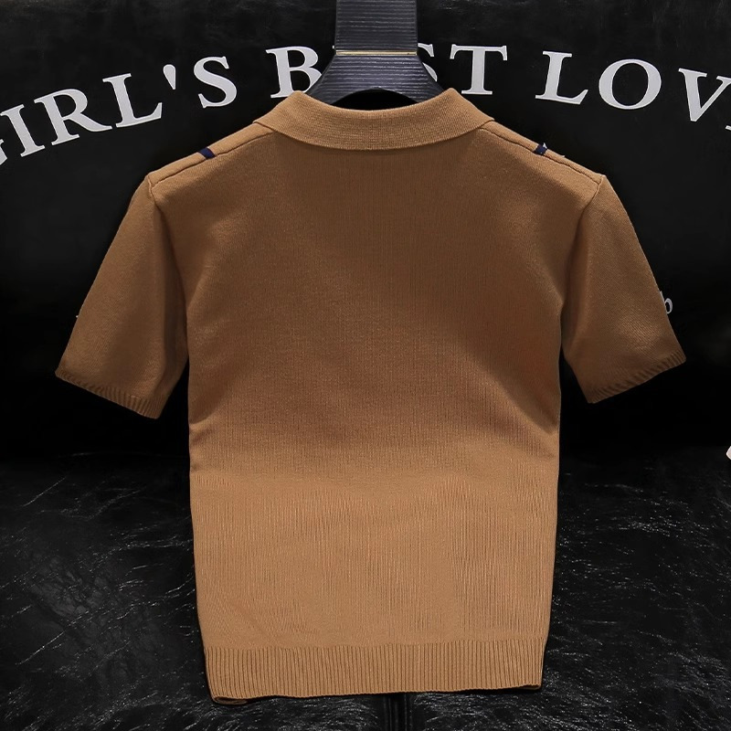 Herenkleding Zomer mode dunne ijs zijde gebreide korte mouwen heren retro gestreepte slanke poloshirt high end revers t-shirt_voghion.com