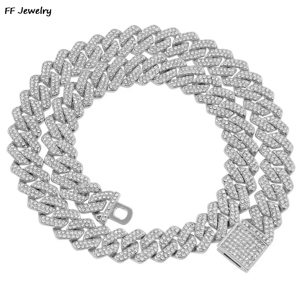 14MM Prong Link Chain Hip Hop Men Iced Out Paris Chain 2 Row Rhinestone Paved Miami Rhombus Cuban Necklace_voghion.com