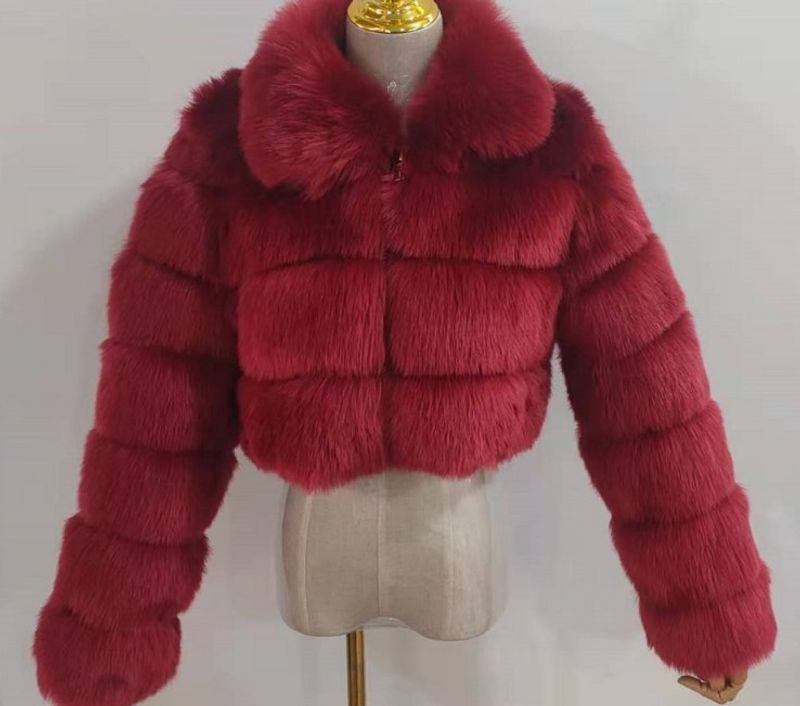 Vêtements pour femmes manches courtes en fourrure pour femmes automne et hiver hauts chauds manteau en peluche tendance_voghion.com