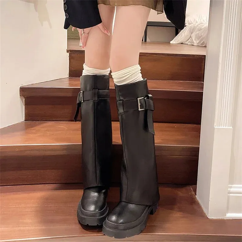 Design Sense Lång tub Tjocksulad Knight Fashion Retro Executive Pants Boots 240930_voghion.com