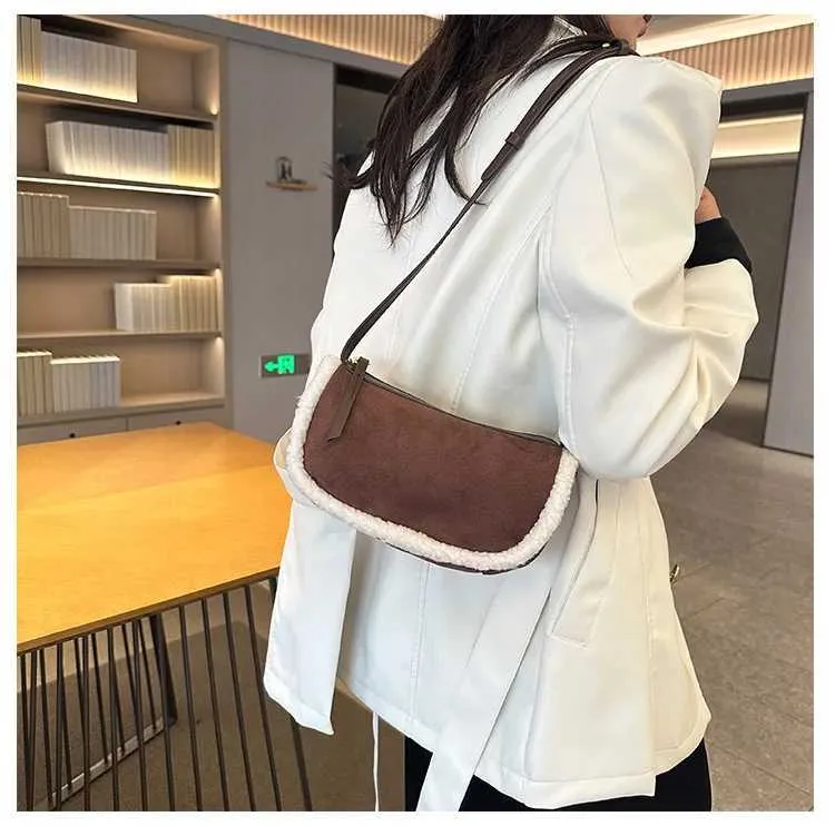 Women Retro Suede Crossbody Solid Patch Lamb Fleece Casual Shoulder Bags Female Commute All-match Messenger Pillow_voghion.com