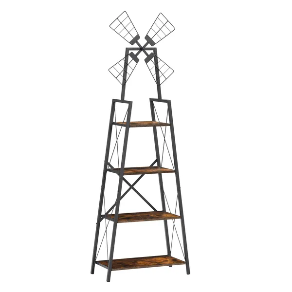 4-Tier Narrow Book Shelf, Bookcase For Home Office, Living Room, Bedroom, Kitchen, Rustic Brown And Black_voghion.com