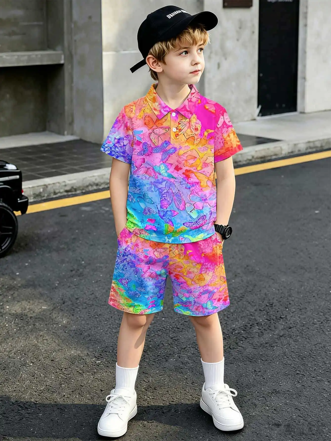 Lässiges Polo-Set für Jungen, vollflächiger Sublimationsdruck, lockere Passform, Größe 3-16 Jahre, 100-160 cm_voghion.com