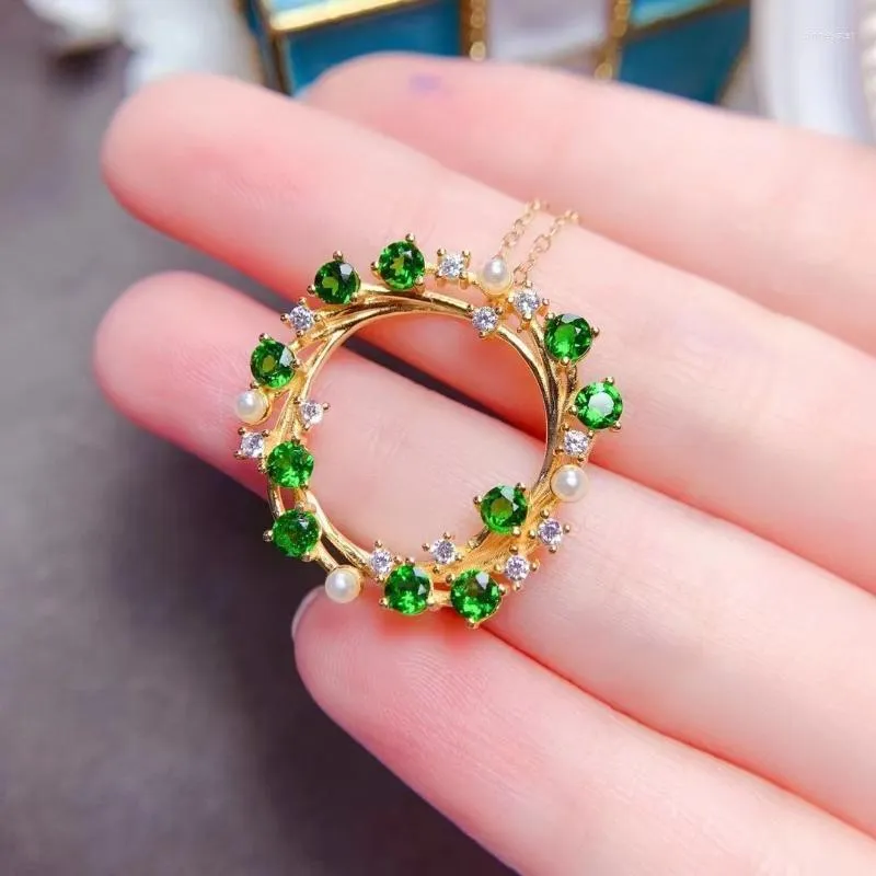 Catene MeiBaPJ Collana con ciondolo in diopside naturale di lusso con certificato Gioielli da sposa in argento puro per_voghion.com