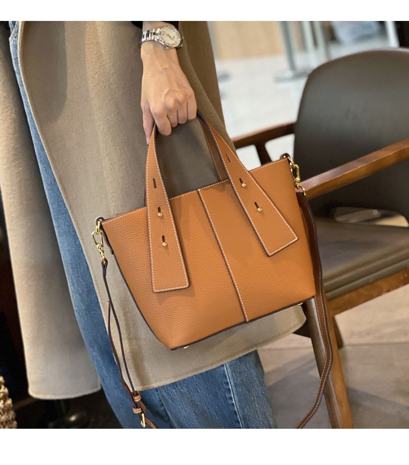 Große Kapazität aus echtem Leder Gemüsekorb Eimer Tasche Nische High-End-Umhängetasche Handtasche Frauen_voghion.com
