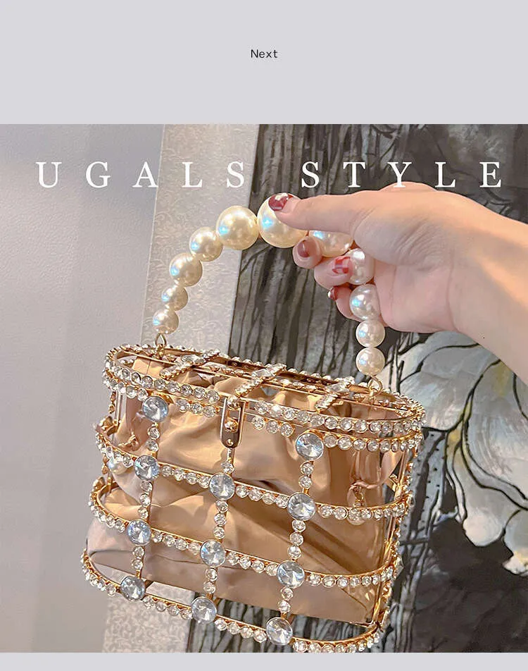 Designer aushöhlen Gold Metall Käfig Kristall glänzend Rhie Dia Abend Hochzeit Party Kupplung Geldbörse Umhängetasche_voghion.com