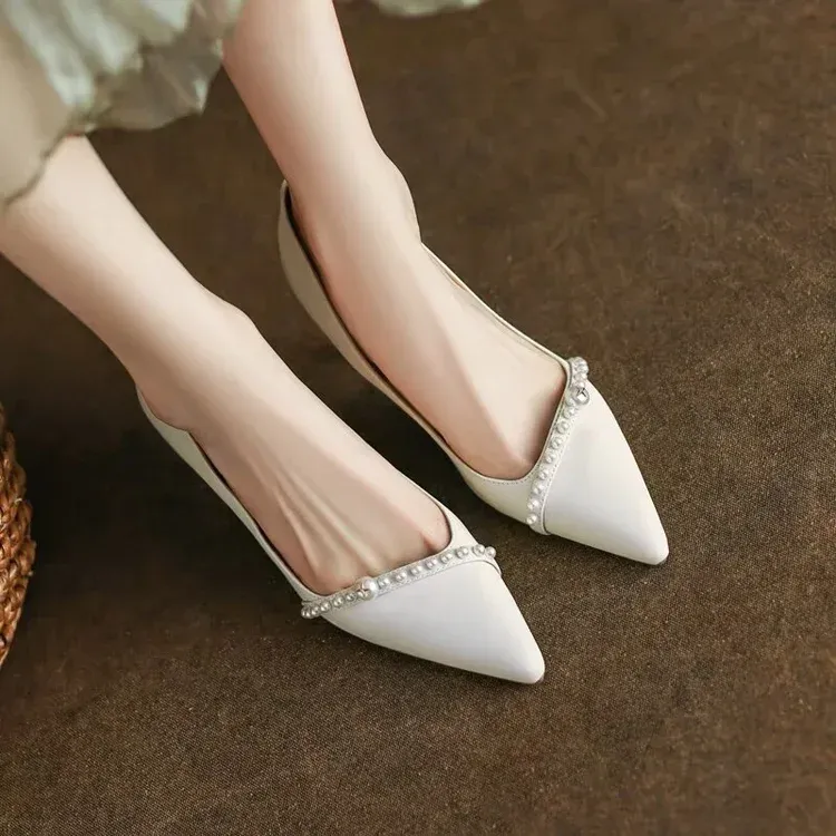 Damen Pumps Weiß Hochzeit High Spitzschuh String Bead Bootsschuhe Dünne Absätze Basic Pump Perlen Schwarz 2024 03c2_voghion.com
