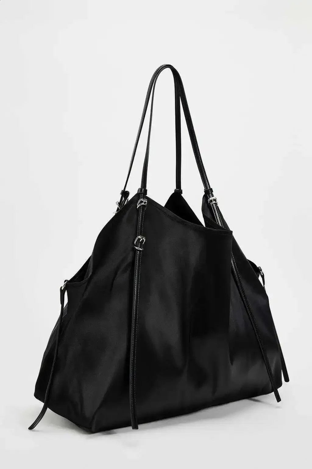 Oversize Satin Tote Bags For Soft Silk Shoulder Black Handbags Large Shopper Purses 2024 Women Bag 240902_voghion.com