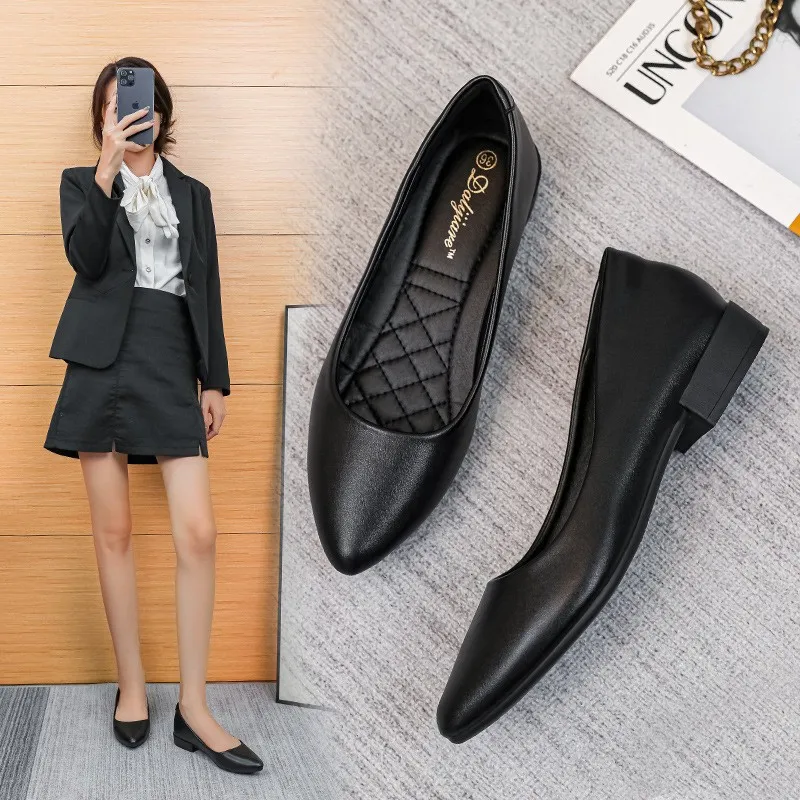 single professional work comfortable and non tiring feet flat bottomed black etiquette shallow mouth real soft leather_voghion.com