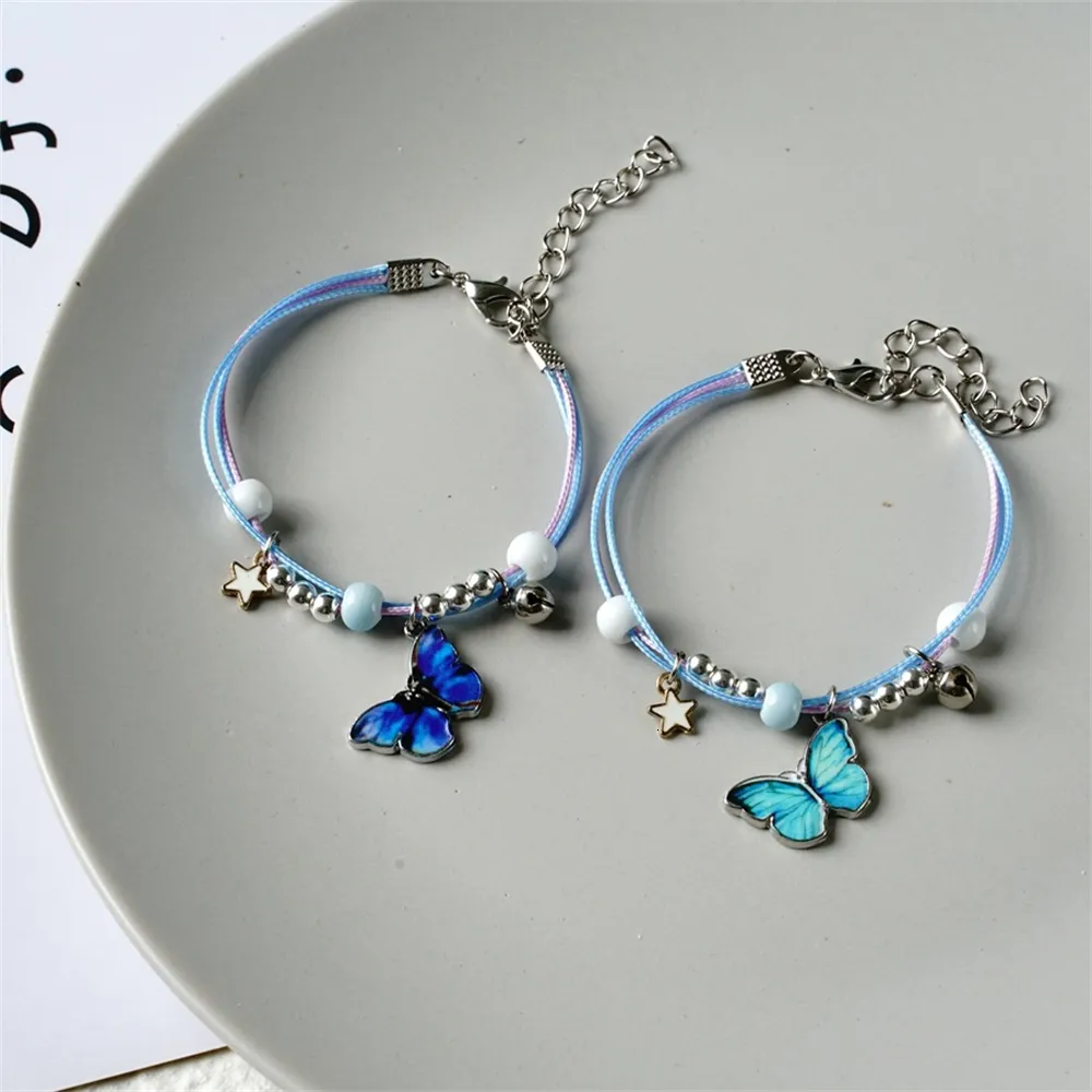Bracelet de cheville en métal avec perles et papillon pour l'été, bracelet de cheville en corde tissée réglable et colorée pour femmes, filles et enfants_voghion.com
