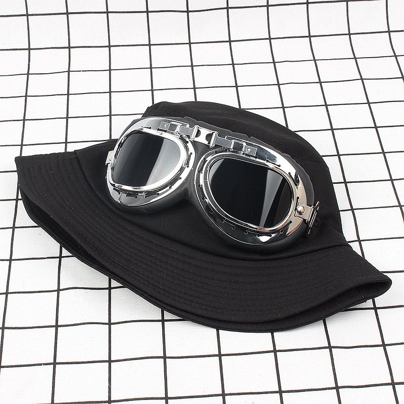 Occhiali da pilota personalizzati secchiello decorativo per uomo e donna cappello da bacino nero con parte superiore piatta alla moda di strada_voghion.com