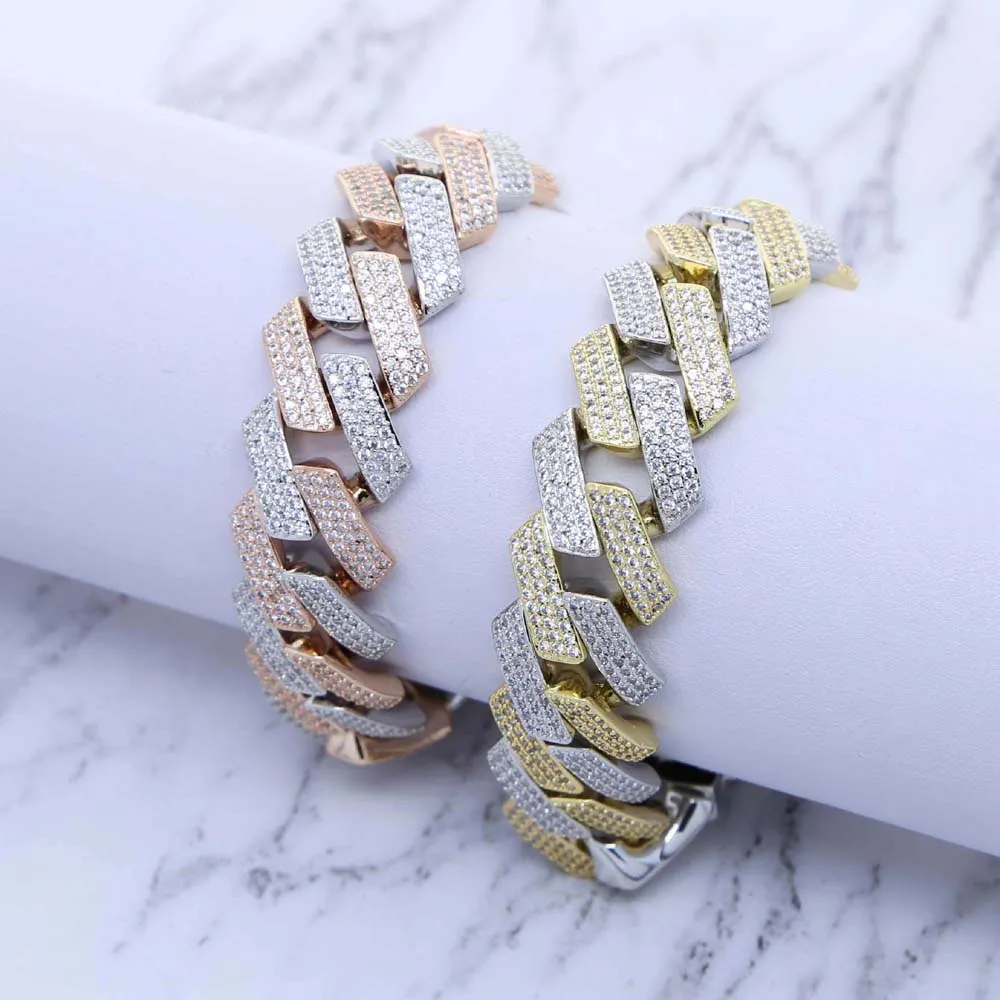 Cuban Link Chain Necklace And Bracelet Set For Men 19mm Iced Out_voghion.com